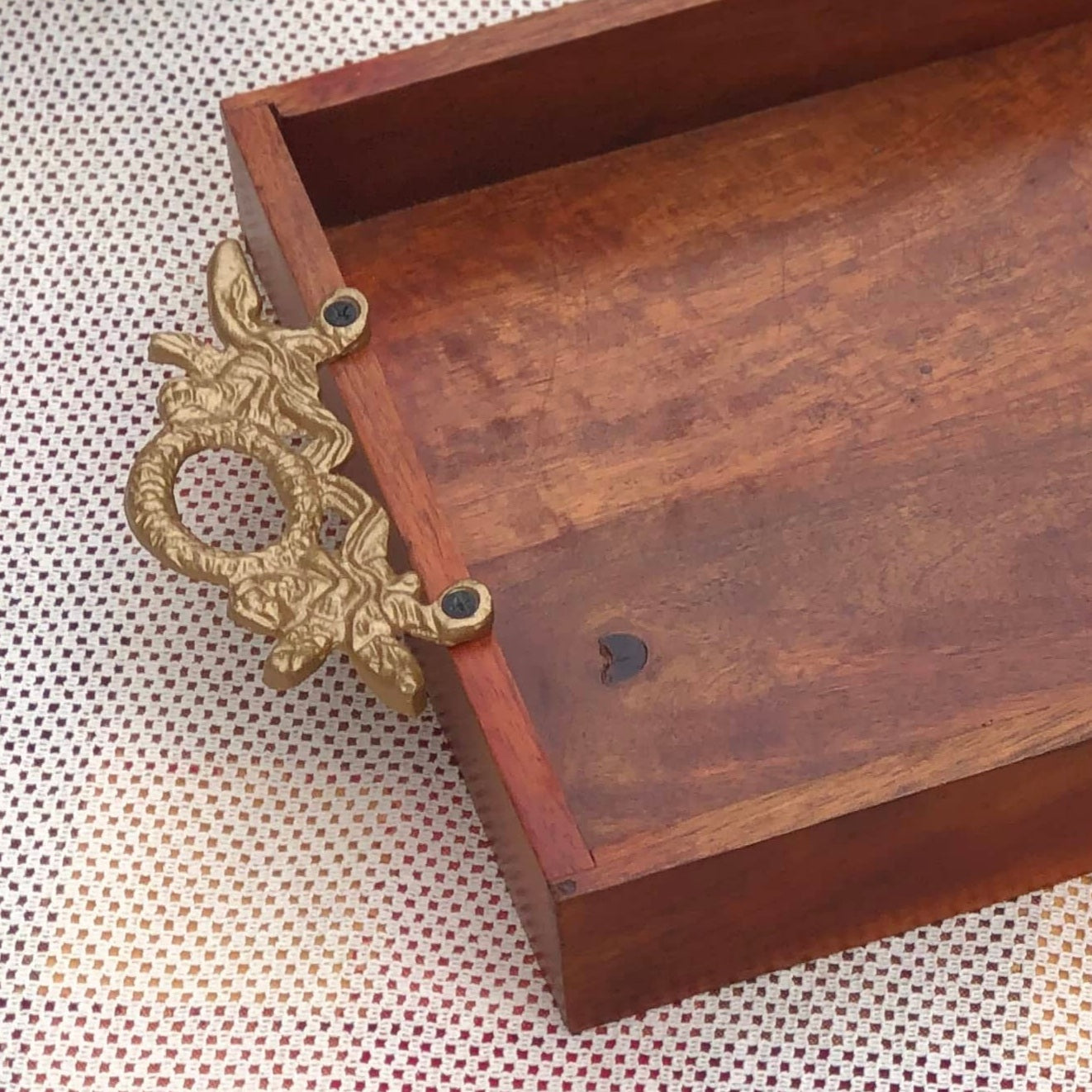 Atithi DryFruit Wooden Tray | 6 Metal Bowl Dusky Lory