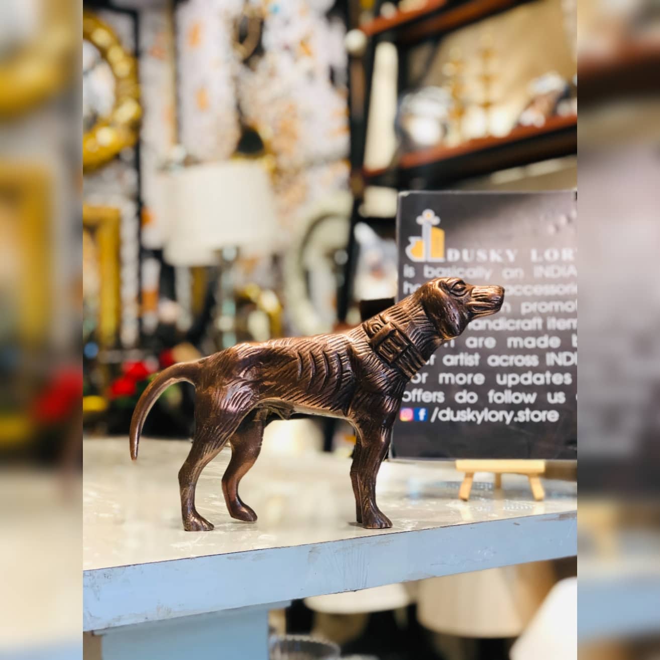 Golden Metal Dog Figure Dusky Lory