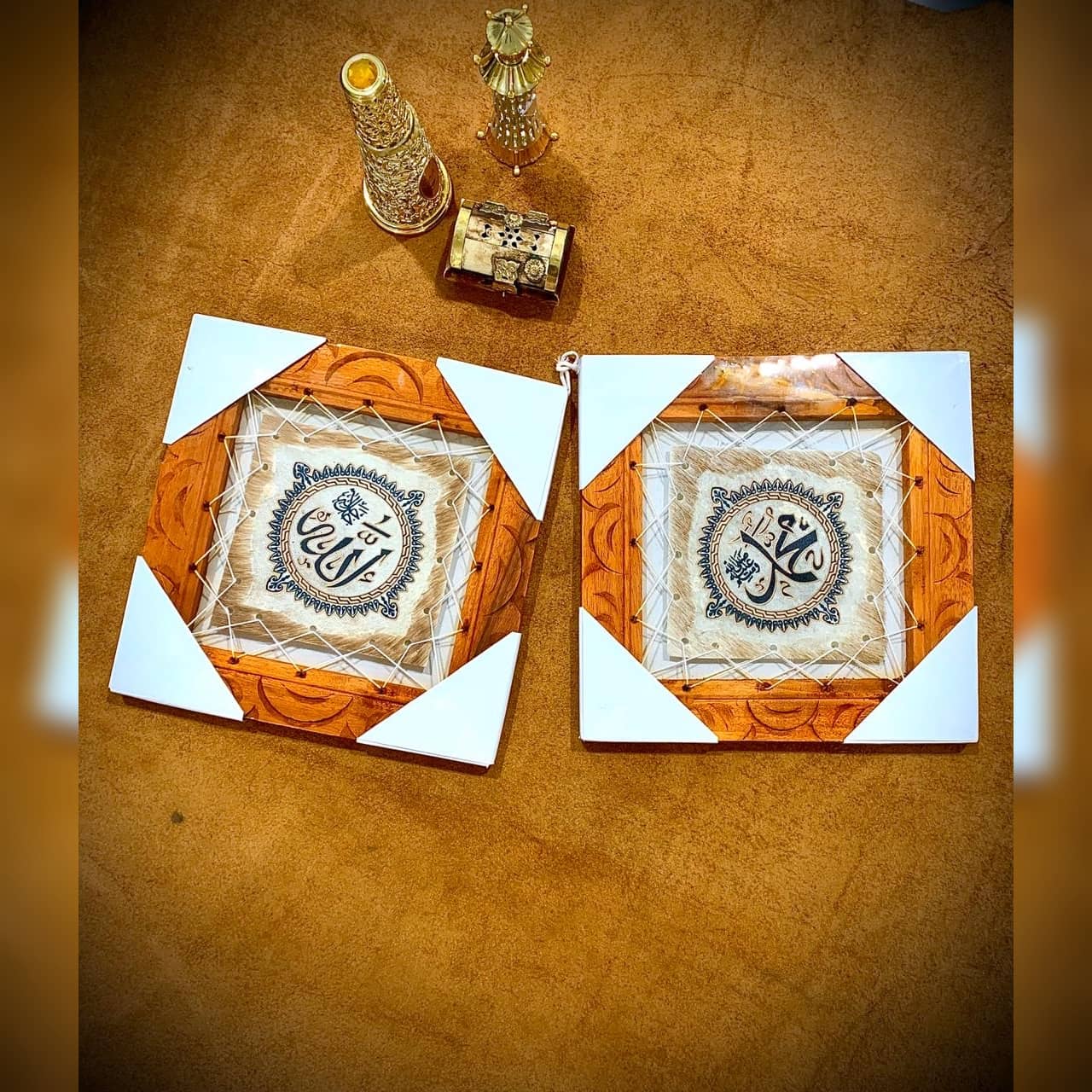 Islamic Calligraphy Wall Art | Original Goat Skin | 25X25CM Dusky Lory