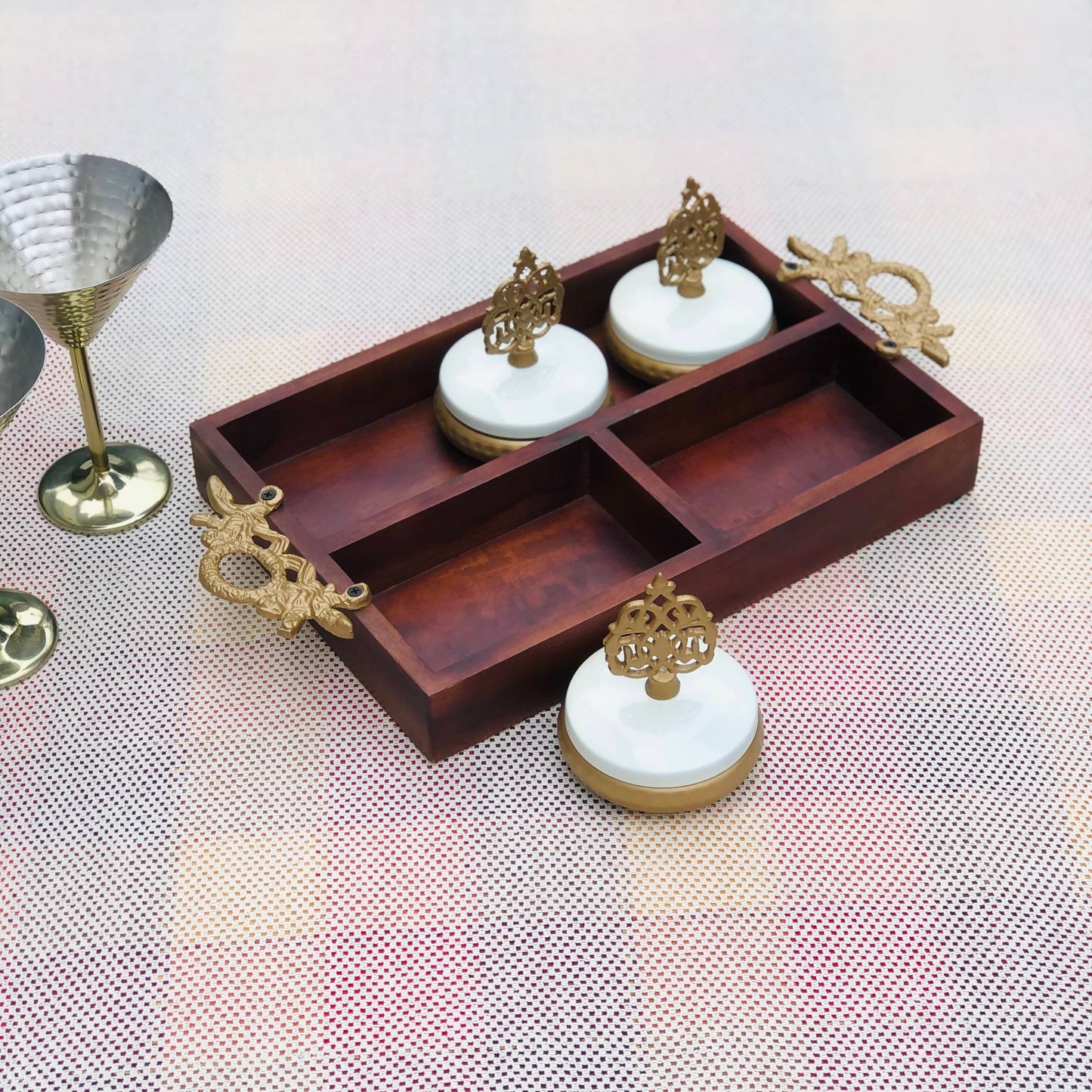 Humsafar Wooden Tray | DryFruit Tray | 1(One) Wooden Serving Tray and 3 Jar Inluded Dusky Lory