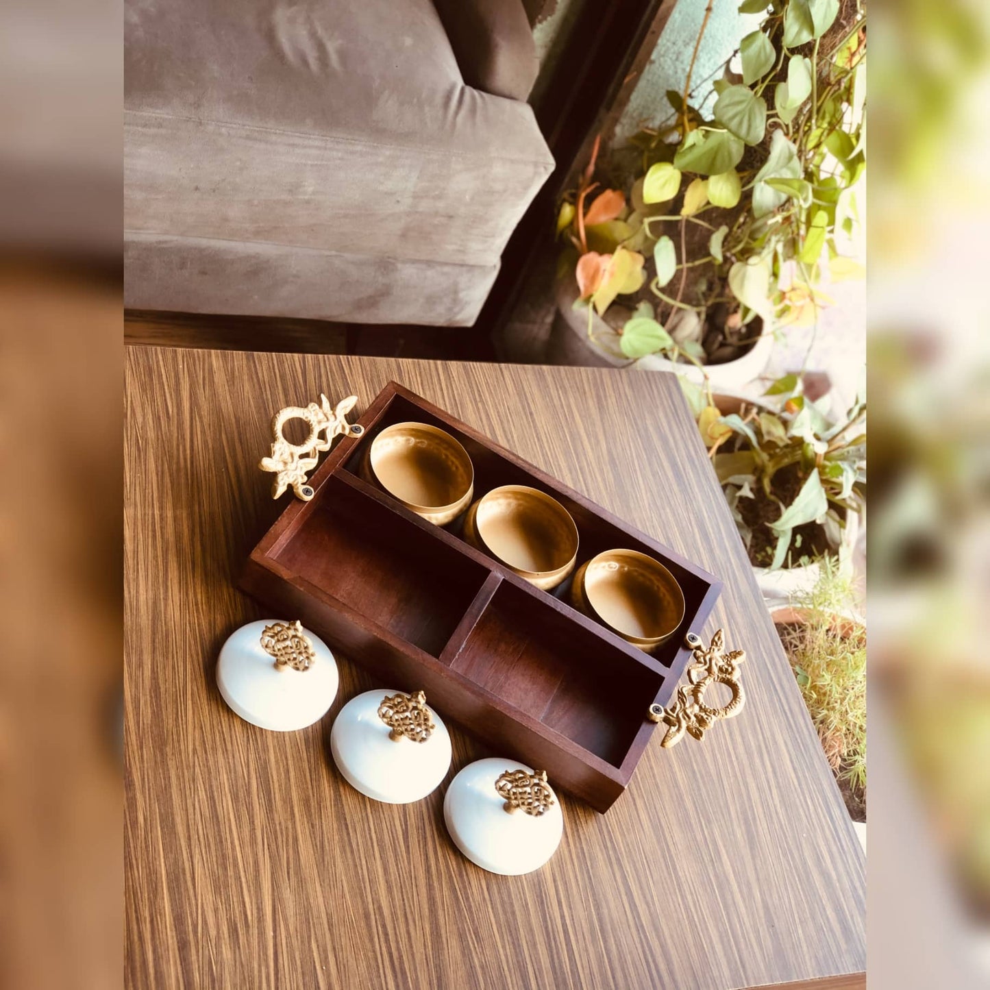 Humsafar Wooden Tray | DryFruit Tray | 1(One) Wooden Serving Tray and 3 Jar Inluded Dusky Lory